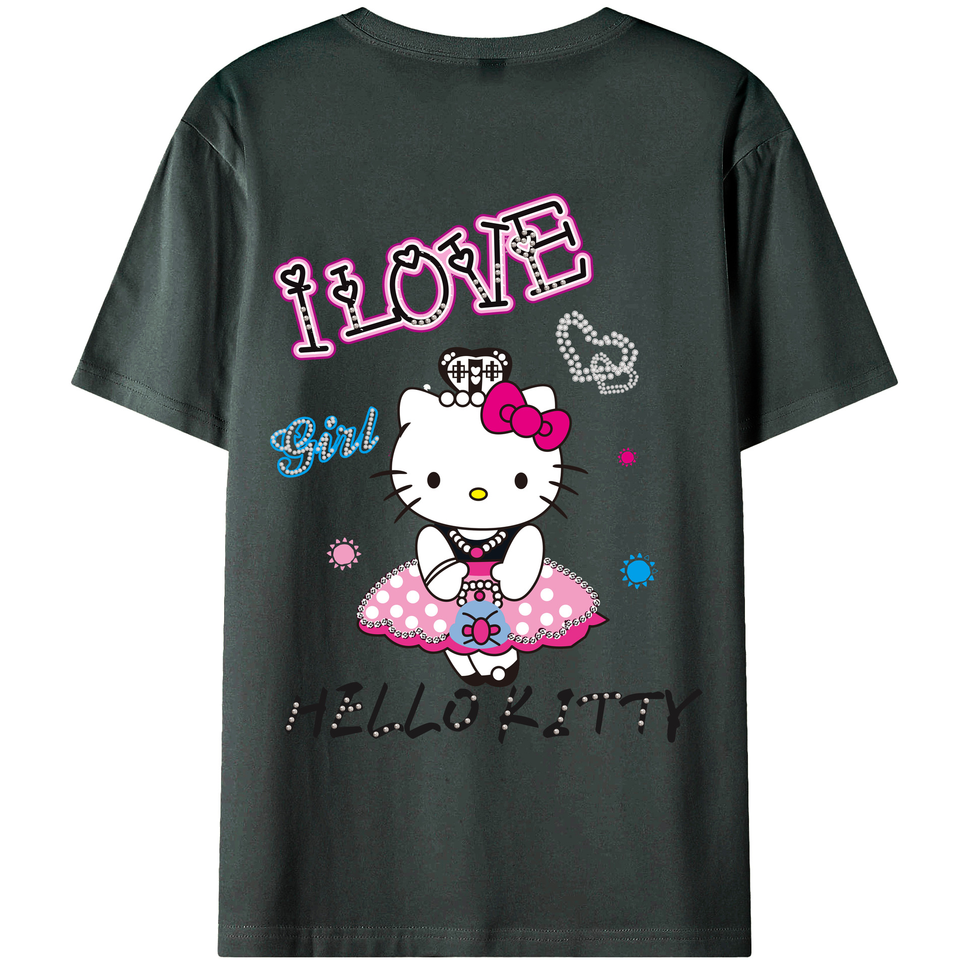 （画像用） Hello Kitty ハローキティ 綿100％ メンズ半袖Tシャツ（バックプリント） 通気性